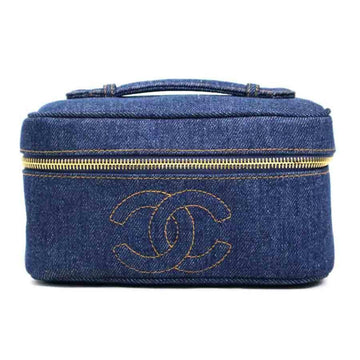 CHANEL Handbag Vanity Bag Coco Mark Denim Blue Gold Women's