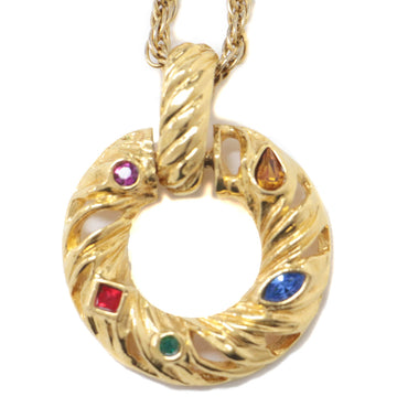 YVES SAINT LAURENT Necklace Gold Long Chain Hoop Stone Vintage Round Donut Shape