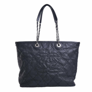 CHANEL Caviar Skin Matelasse Coco Mark Chain Tote Bag Black Ladies