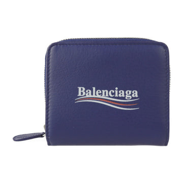 BALENCIAGA Everyday Folio Wallet 516366 Calf Leather Blue Silver Hardware Round Zipper