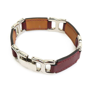 HERMES Bracelet Leather/Metal Burgundy/Silver Unisex