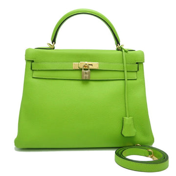 HERMES Kelly 32 F stamp Made in 2002 with metal fittings sticker Ladies' handbag Taurillon Clemence Apple green ×