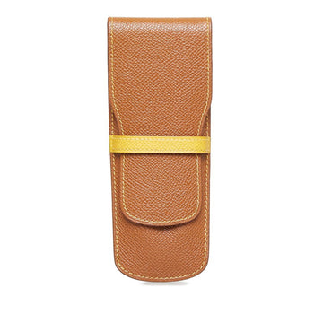 HERMES Bicolor Pen Case Pouch Multi Gold Jaune Couchbel Women's