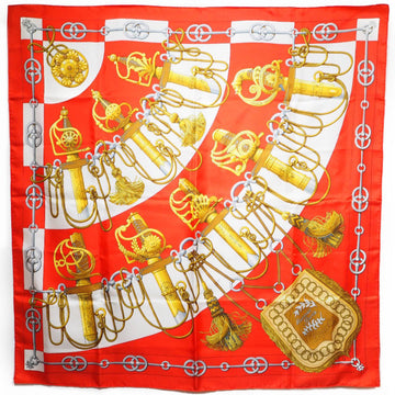 HERMES Carre 90 Cliquetis Sword Silk Red Ladies Scarf