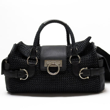 SALVATORE FERRAGAMO handbag Gancini black leather x nylon