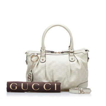 GUCCI Shima Diamante Suki Handbag Shoulder Bag 247902 White Leather Ladies