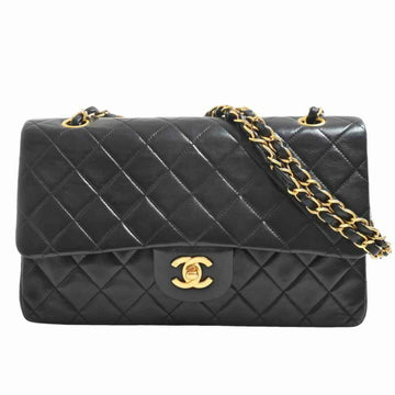 Chanel lambskin matelasse here mark W flap chain shoulder bag black