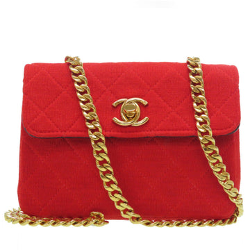 Chanel Chain Jersey Shoulder Bag Vintage Red Gold Hardware 0089CHANEL