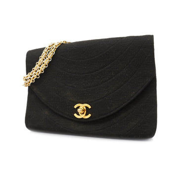 Chanel shoulder bag chain shoulder cotton black gold metal