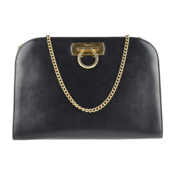 SALVATORE FERRAGAMO Gancini shoulder bag 21 0587 leather black gold hardware chain 2way clutch