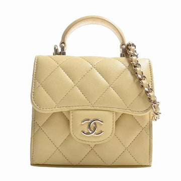 CHANEL lambskin matelasse here mark chain shoulder bag yellow ladies