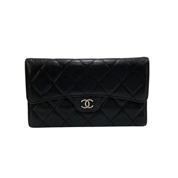 CHANEL Matelasse Caviar Skin Leather Genuine Coco Mark Long Wallet Black 49534