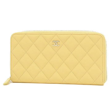 CHANEL Matelasse Round Zipper Long Wallet Caviar Skin Yellow AP0242