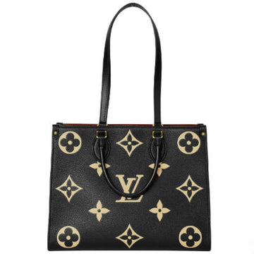 Louis Vuitton ON THE GO MM Tote Bag Shoulder Bicolor Monogram Implant Leather Black Beige Handbag M45495