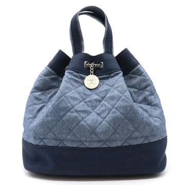 Chanel Drawstring Medallion Rucksack Backpack Tote Bag Blue A92219