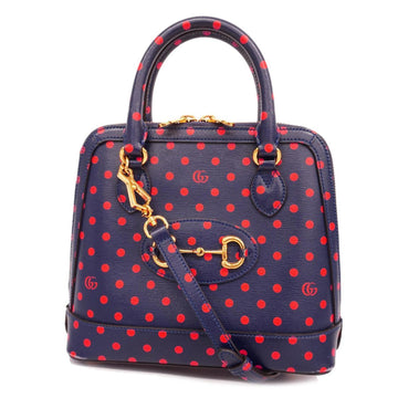 GUCCI Handbag Horsebit Polga Dot 621220 Leather Navy Red Gold Hardware Women's