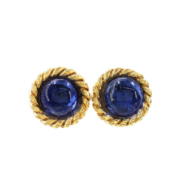 Chanel color stone round type earrings gold blue vintage accessories Vintage Earrings