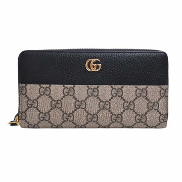 GUCCI GG Supreme Leather Marmont Zip Around Wallet Long 456117 Beige/Black Women's