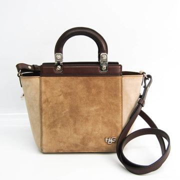 GIVENCHY HDG Women's Leather,Suede Handbag,Shoulder Bag Beige,Cream,Dark Brown