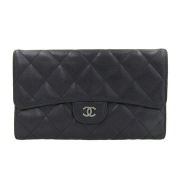 CHANEL Leather Matelasse Coco Mark Trifold Long Wallet Black Ladies