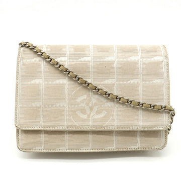 CHANEL New Line Chain Shoulder Bag Pochette Nylon Jacquard Beige A15772