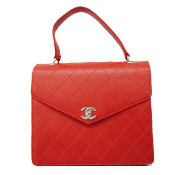 CHANEL Handbag Matelasse Caviar Skin Red Silver Hardware Women's