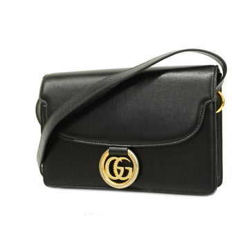 GUCCI shoulder bag GG ring 589474 leather black gold hardware ladies