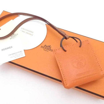 HERMES Charm Sac Orange Leather Orange/Brown Unisex