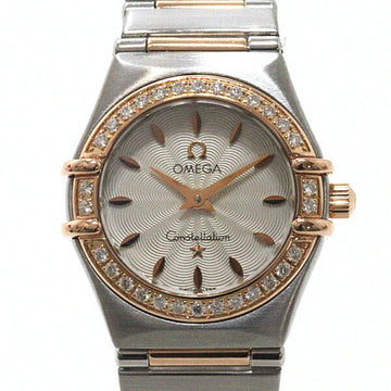 Omega Ladies Watch Constellation Mini 1360.31 Diamond Bezel SS/PG Silver Guilloche Dial