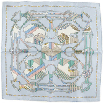 HERMES Carre 45 Gavroche Tattersall Zigzag Silk Light Blue Women's Scarf