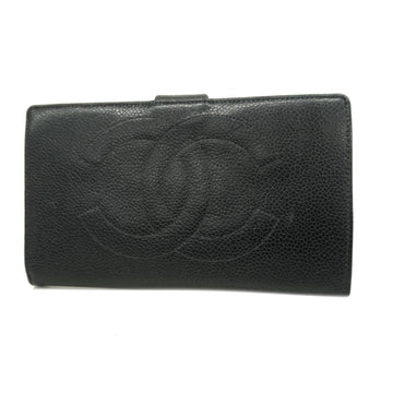 CHANEL long wallet caviar skin black gold hardware ladies