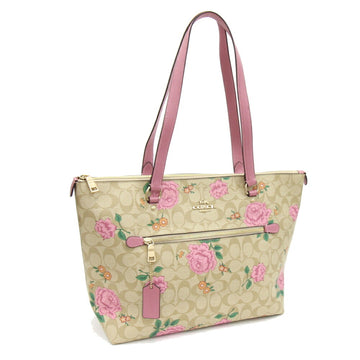 COACH Tote Bag Signature 2714 Beige Pink PVC Leather Shoulder Ladies Flower