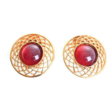 Chanel grippore color stone earrings red/gold metal