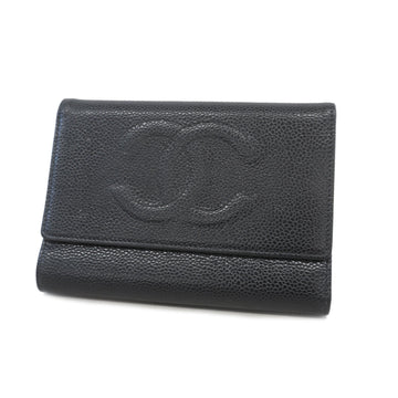 Chanel Trifold Wallet Cocomark Gold Metal Fittings Women's Caviar Leather