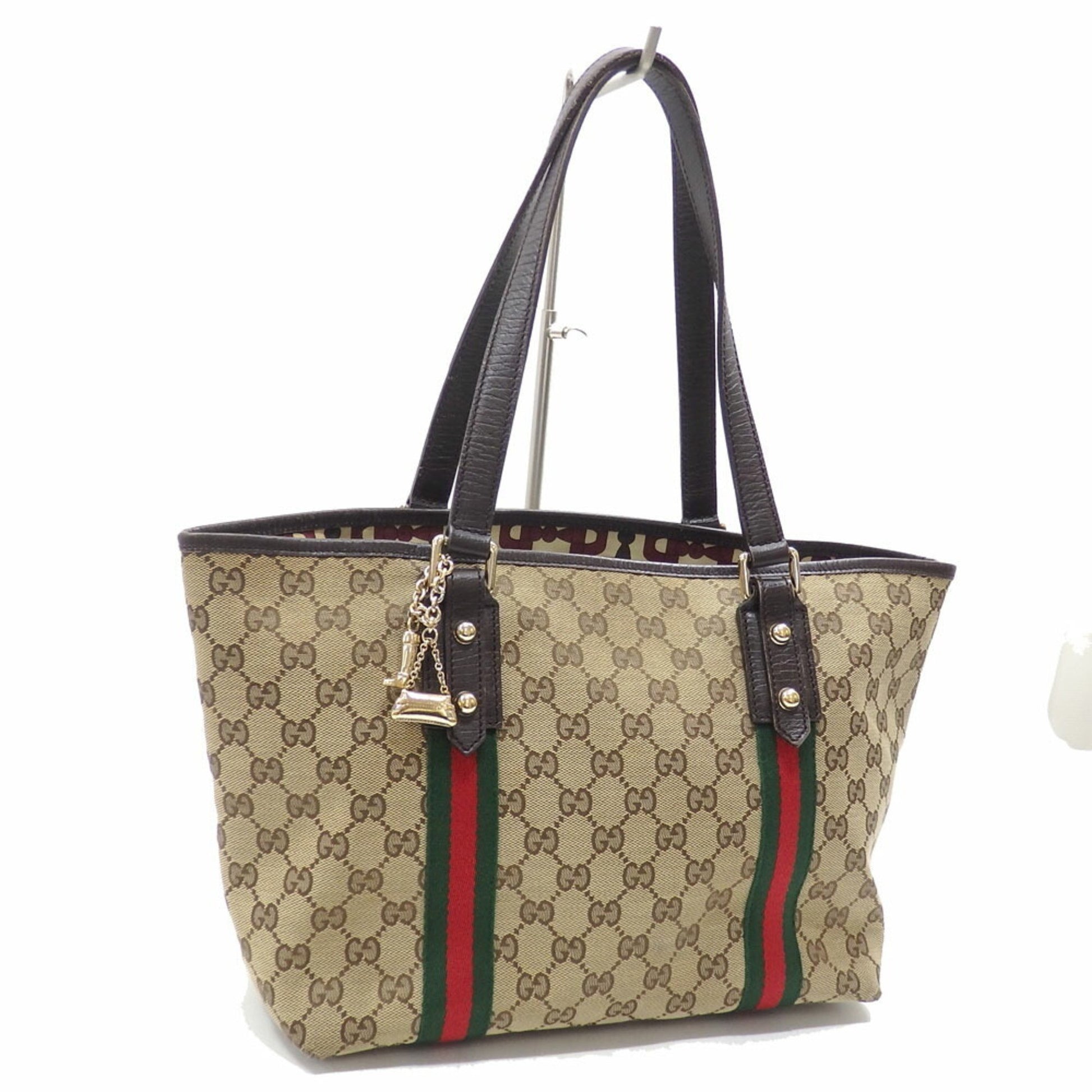 GUCCI Sherry Line Hand Tote Bag Handbag With charm GG Canvas Leather Good  137396