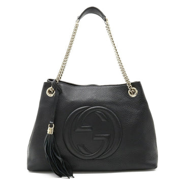Gucci Soho Interlocking G Chain Bag Shoulder Tote Leather Black 308982