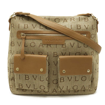 BVLGARI Maxilettere shoulder bag canvas leather beige light camel