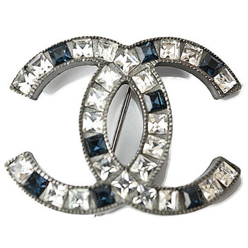 CHANEL brooch pin here mark rhinestone blue gunmetal