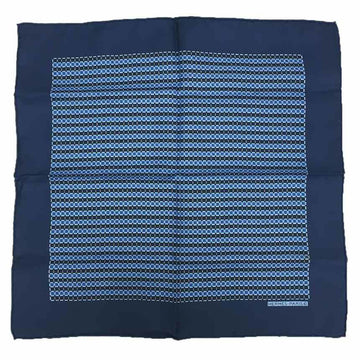 HERMES Scarf Muffler Pocket Square Navy 100% Silk Neckerchief Bandana Men's