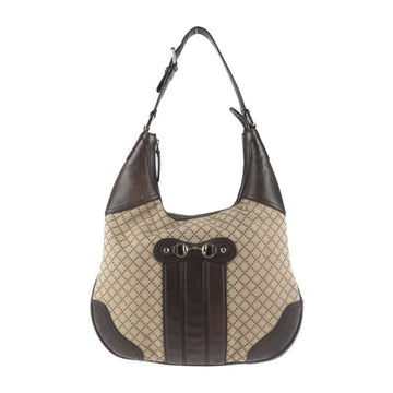 GUCCI Diamante Horsebit Shoulder Bag 247287 Canvas Leather Beige