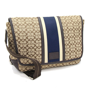 COACH Shoulder Bag Signature Crossbody F70805 Beige Dark Brown Navy Canvas Leather Waist Men Women