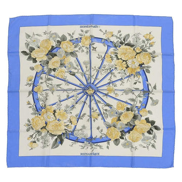 HERMES Carre 90 Floral ROMANTIQUE Romantic Flower Scarf Silk 100% Blue x White