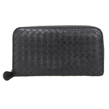 BOTTEGA VENETA Intrecciato Leather Round Long Wallet Black Ladies