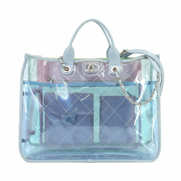 CHANEL Matelasse Coco Splash Large Shopping 2way Tote Shoulder Bag Vinyl Leather Pink Blue Green A57411 Silver Hardware