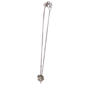 Chanel necklace 04P camellia here mark rhinestone lady's silver