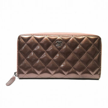 CHANEL matelasse round fastener brown enamel wallet long ladies