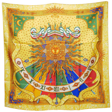 HERMES CARPE DIEM Carre 90 large scarf shawl stall ladies sun star pattern silk 100% yellow/multicolor 87 x cm