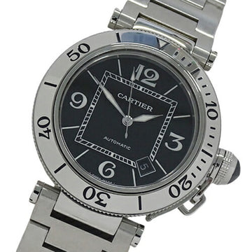 CARTIER Watch Men's Pasha Seatimer Date Automatic AT Stainless Steel SS W31077M7 Silver Black