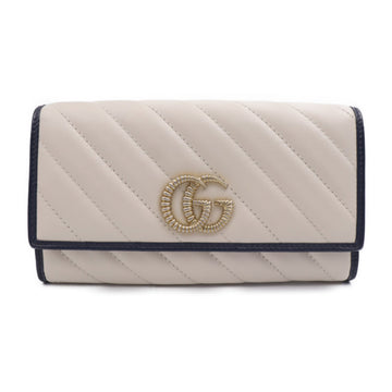 GUCCI Continental Wallet GG Marmont Long 573809 Leather White Navy Diagonal Quilting