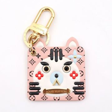 LOUIS VUITTON portokure fan face key holder M68452 leather pink multicolor gold metal fittings ring bag charm cat motif